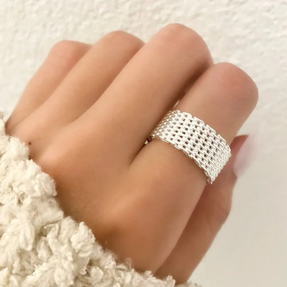 925 Sterling Silver Mesh Ring Weave Ring Woven Ring Band Everyday Ring